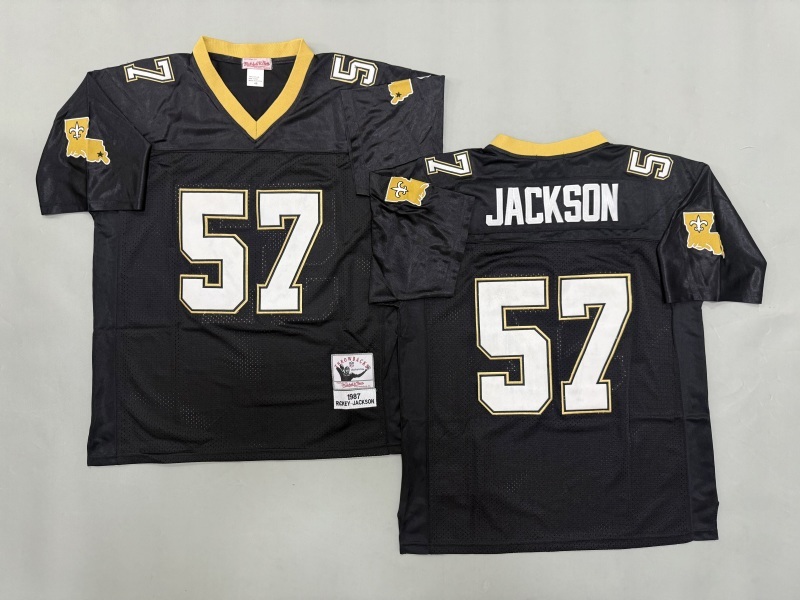 Men 2025 New Orleans Saints #57 Jackson black Throwback Limited NFL Jersey style 001